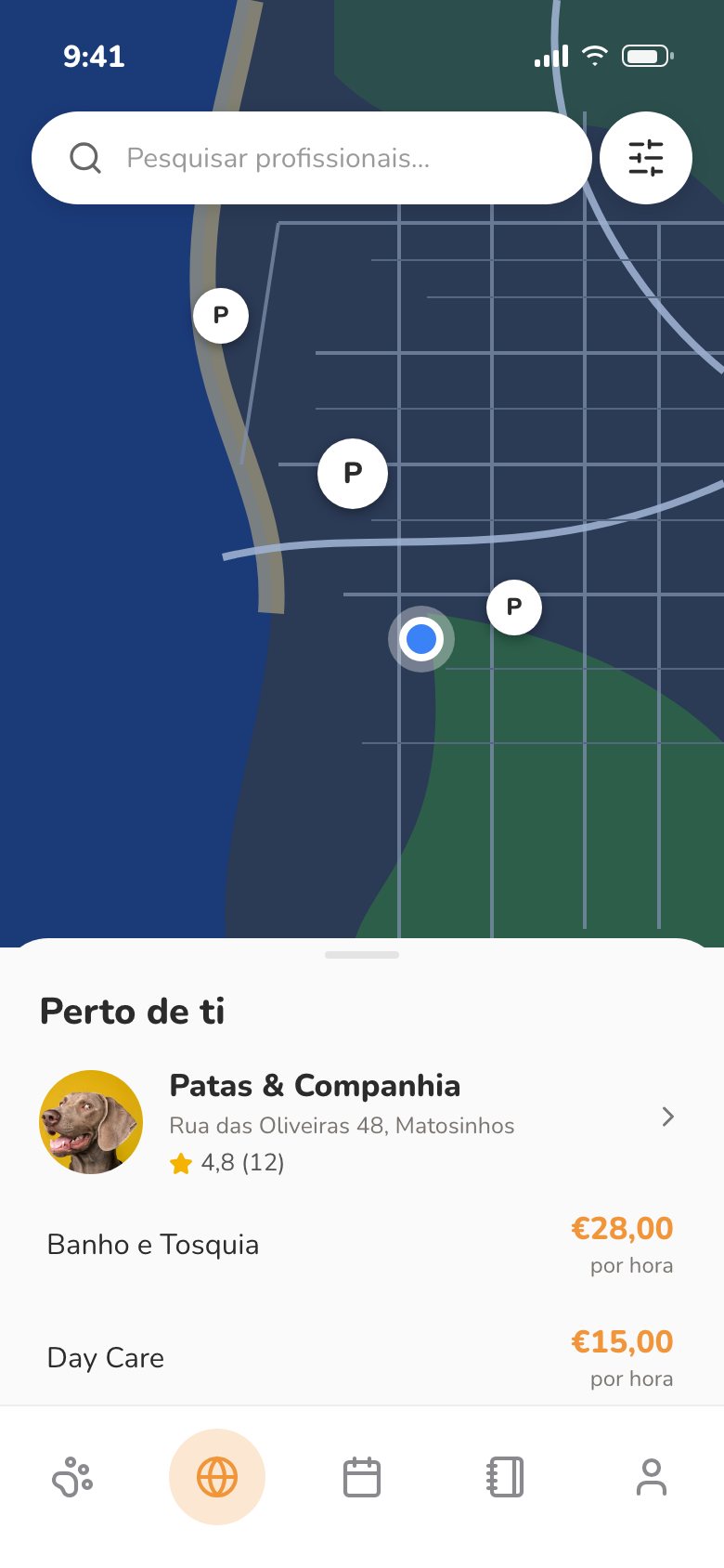 Mapa de profissionais perto de ti na app